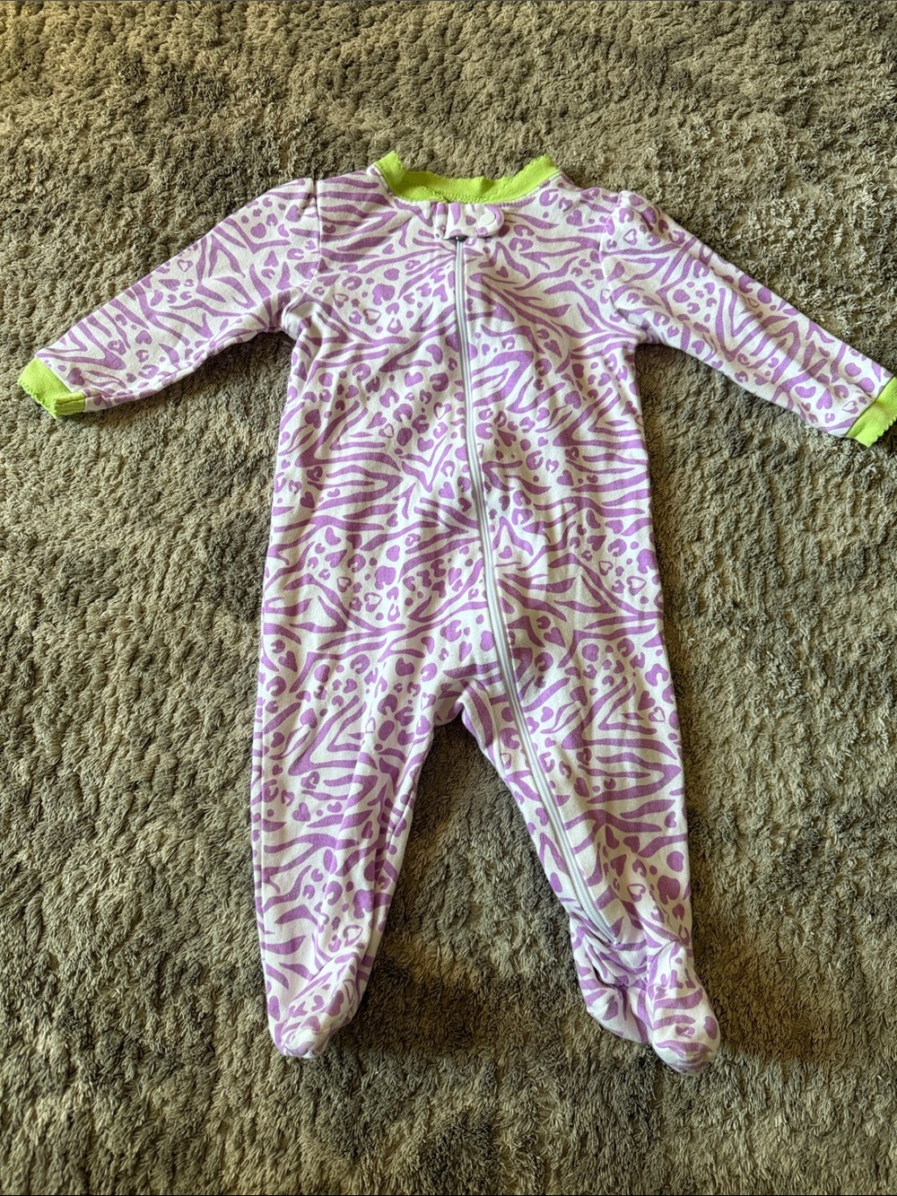 Purple Animal-Print Footed One-Piece Pajamas - Kids